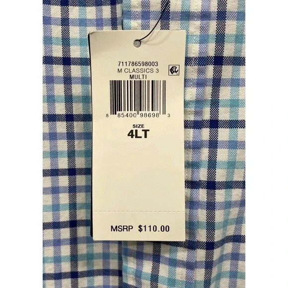 🤑Ralph Lauren Mens🚨4XLT Plaid Button Down Shirt Blue Teal Long Sleeve $110